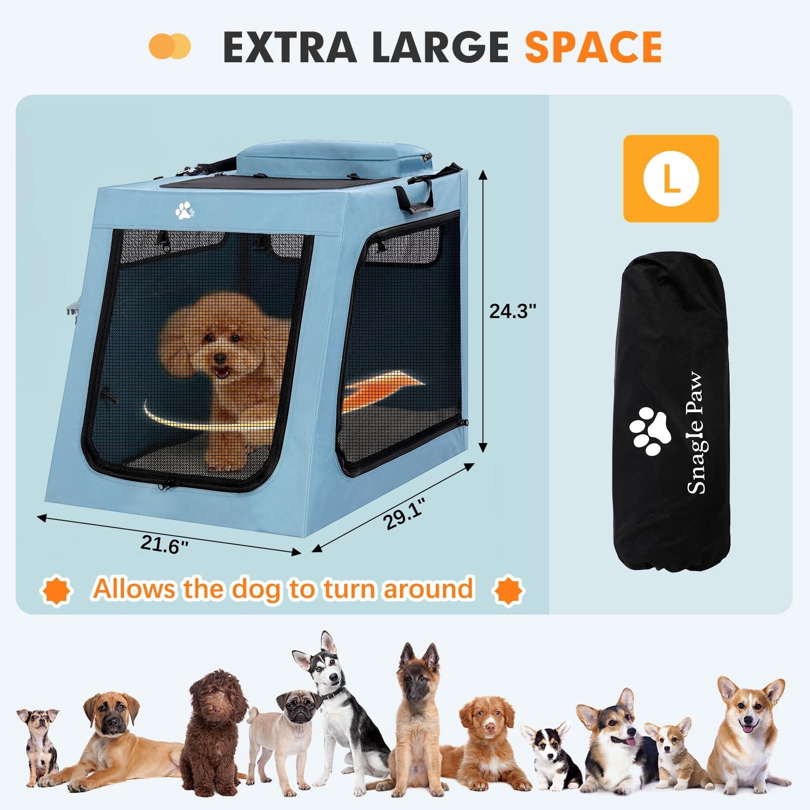 Portable Dog Crate For Car Travel  Collapsible Large With Metal Frame & 3-door Mesh Windows Secures In Trunk/backseat Soft-sided Kennel Carrier Medium Dogs-l