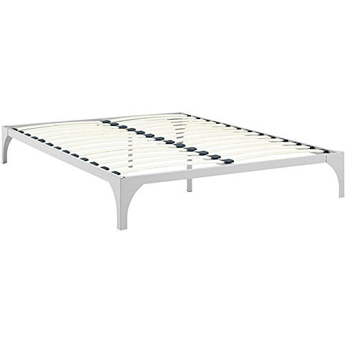 Modway Ollie Cadre de Lit Plateforme Moderne Très Grand en Acier, Base de Matelas avec Lattes de Soutien, Argent