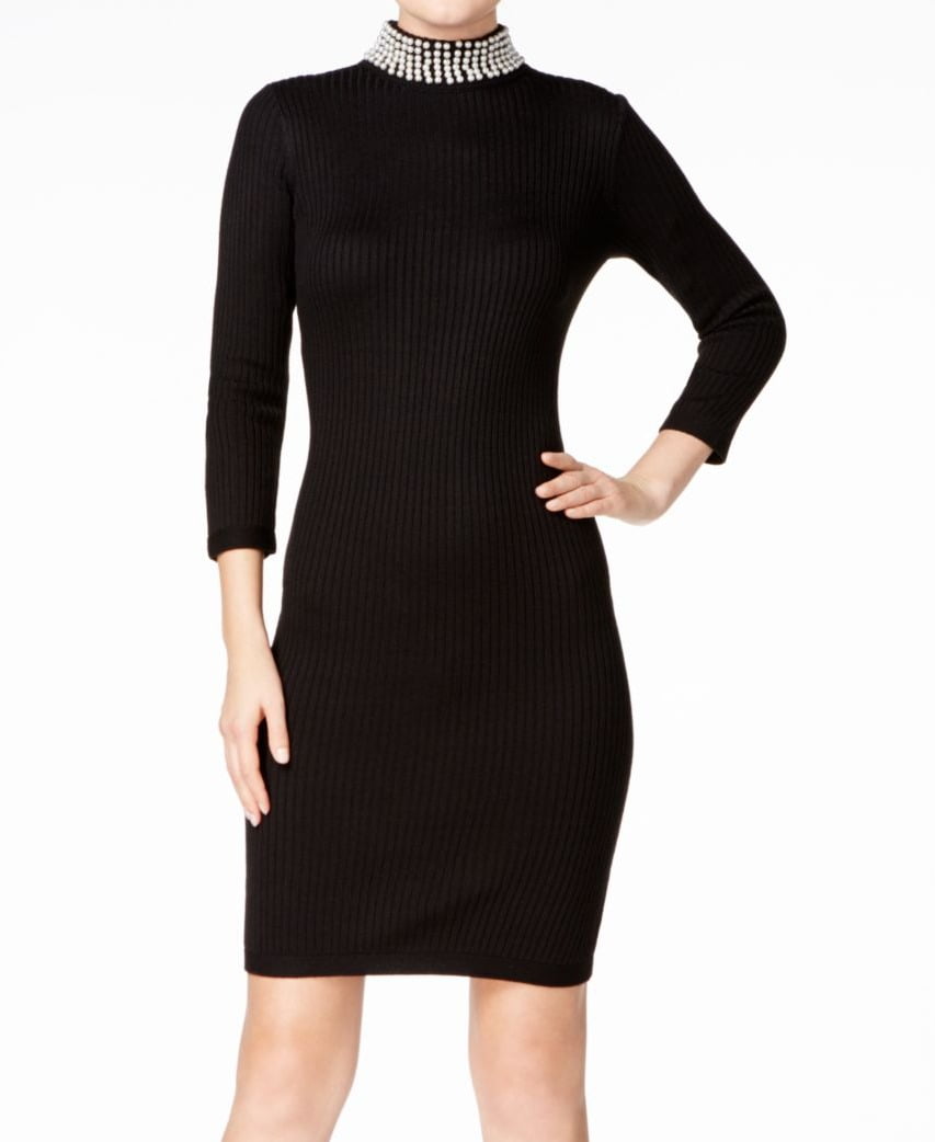 calvin klein black dress with pearl neckline