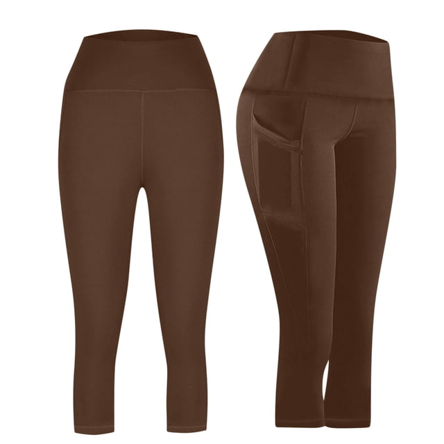TaTaai Women's High Waisted Yoga Capris with Pockets Butt Lifting Solid 7/8 Length Leggings Athletic Workout Gym Fitness Non-See-Through Gift