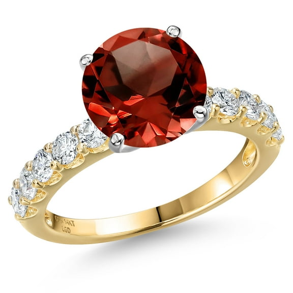 Gem Stone King 14K Two Tone Gold Red Garnet and Lab Grown Diamond Engagement Ring for Women | 4.25 Cttw | Round 10MM | Gemstone January Birthstone | Size 8