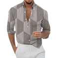 thumbnail image 1 of VBARHMQRT Chemise Habillée Homme Décontractée Chemise Ample à Col Rabattu Imprimé Géométrique Manches Longues Bouton Style Port Chemise Florale Plage Hawaïenne Été Haut Gris, 1 of 3