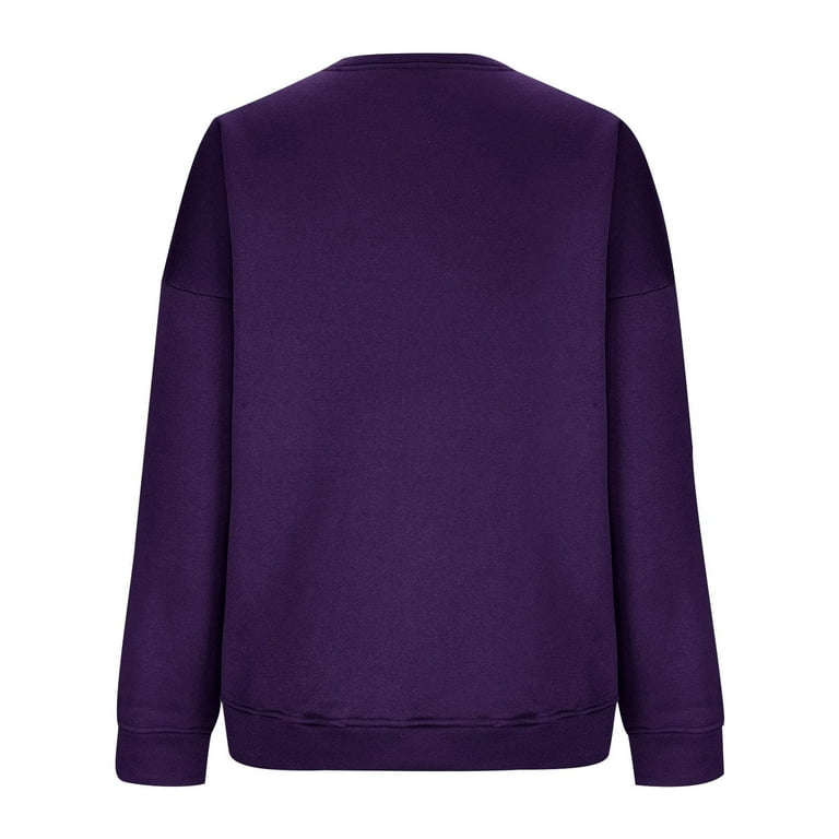 EHTMSAK Crewneck Sweatshirt Womens Plus Size Purple Hoodie Sweatshirt Crew  Neck Plain Pullover Hoodie Solid Color Vintage Sweater Trendy Clothes for