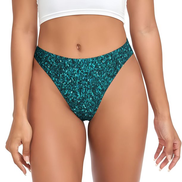 Balery teal sparkling Tangas de Algodón para Mujer con Estampado – Ropa Interior Sexy, Transpirable, G-string-Small