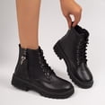 thumbnail image 5 of Purcolt Ankle Boots for Women Dressy Casual PU Leather Round Toe Block Heel Lace-up Short Booties Comfort Slip on Dress Shoes Streetwear with Side Zipper, 5 of 9
