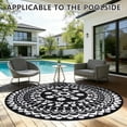 thumbnail image 2 of 5*5ft Round Outdoor Rug Circle Outside Area Rug Boho Reversible Patio Rug Plactic Straw Rug for Patios,Deck,Picnic,Beach,Trailer,Camping,Black&White, 2 of 10
