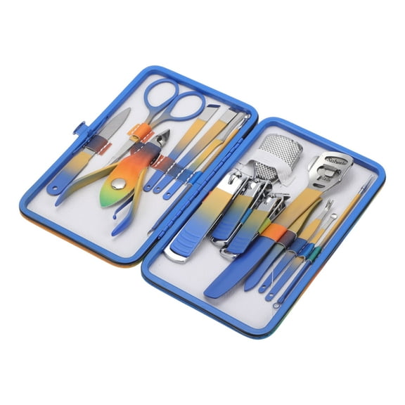 Unique Bargains 16pcs Carbon Steel Durable Round Tail Nail Clippers Set Multicolor