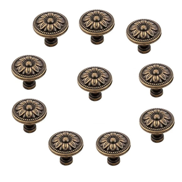 Bnafes Tirador de puerta de cajón de gabinete con forma de flor de metal, tono bronce (paquete de 10)