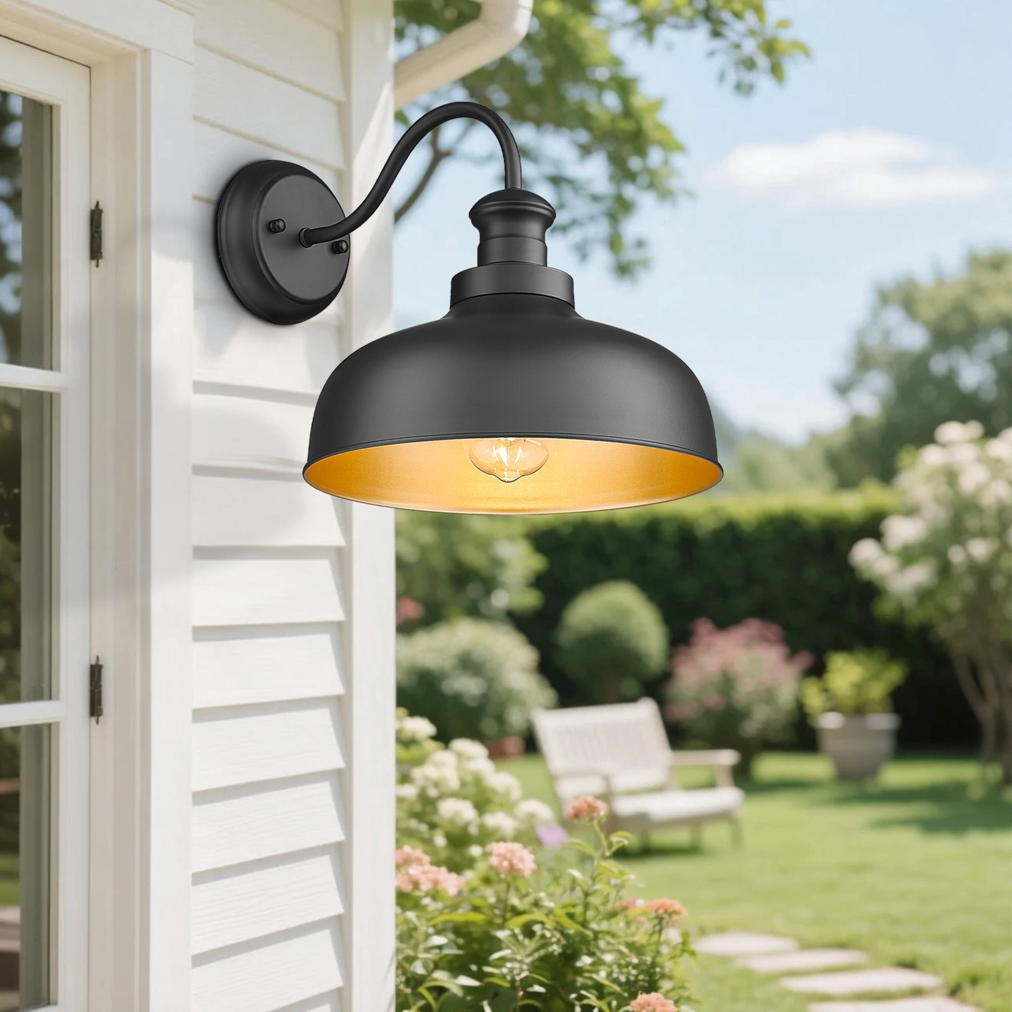 Outdoor Farmhouse Barn Light, Outside Wall Sconce, Weather Resistant Anti-Rust Farmhouse Exterior Wall Light, Outdoor Lantern Lamp for Porch, Garage, Patio, Entryway(Black, 4 Pack)