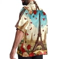 thumbnail image 3 of Eiffel Tower Valentine's Day Men's Short Sleeve Poplin Shirt, Casual Printed Button Down Top for Summer Beach, Spread Collar Unisex Beach Shirt, 3 of 6