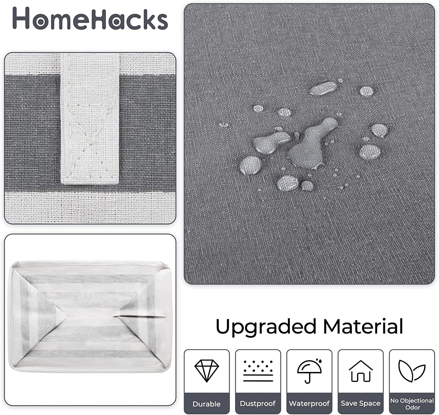 HomeHacks 2 Pack Large Laundry Baskets, Waterproof, Freestanding Laundry Hampers, Collapsible Clothes Hamper with Reinforced Handles in Laundry Room, College Dorm, Bathroom, Bedroom (Grey, 75Lx2)