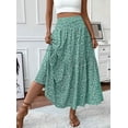 thumbnail image 4 of Women'S High Elastic Waist Midi Skirt Casual Summer Trendy Flowy Ruffle Floral Print A Line Skirts Green Flowers L, 4 of 8