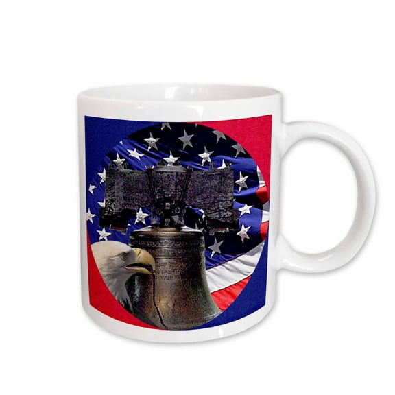 3drose, Bald Eagle Liberty Bell and Flag, 11oz Mug