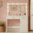 thumbnail image 2 of Blorly White Vanity Desk with Mirror, Makeup Vanity Table with Large LED Lights and Power Outlet, 2 Drawer, 1 Cabinet, 2 of 6