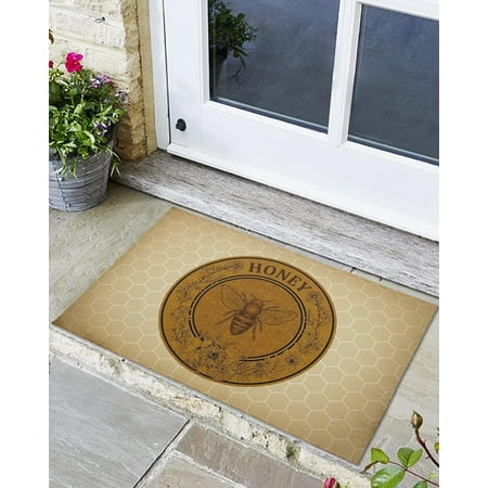 

Indoor Outdoor Mats Vintage Bee and Flower on Honeycomb Background Door Mat Non-Slip Absorbent Resist Dirt Entrance Mat Washable Welcome Mats for Entryway Low-Profile Floor Mats