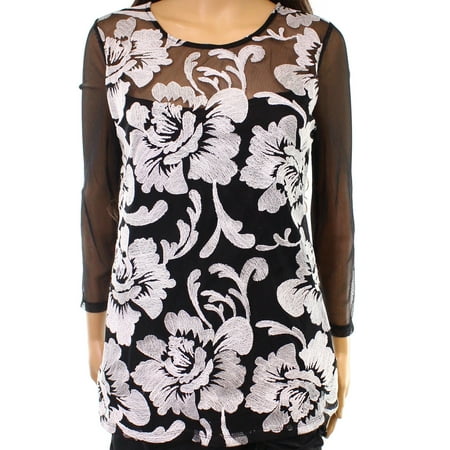 - Inc International Concepts Black Embroidered Mesh Top S