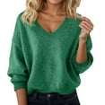 thumbnail image 3 of Sweater for Women Soft Oversized V Neck Solid Color Casual Pullover Sweaters Loose Knit Long Sleeve Shirts Top, 3 of 5
