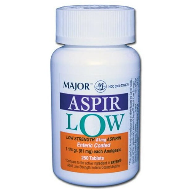Major Aspir Low Enteric Coated Low Strength Aspirin Tablets, 81 mg, 250