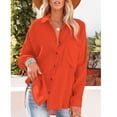 thumbnail image 4 of HAiming Womens Button down Shirts Casual V Neck Solid Color Long Sleeve Loose Collared Plain Blouses Tops with Pocket, 4 of 7