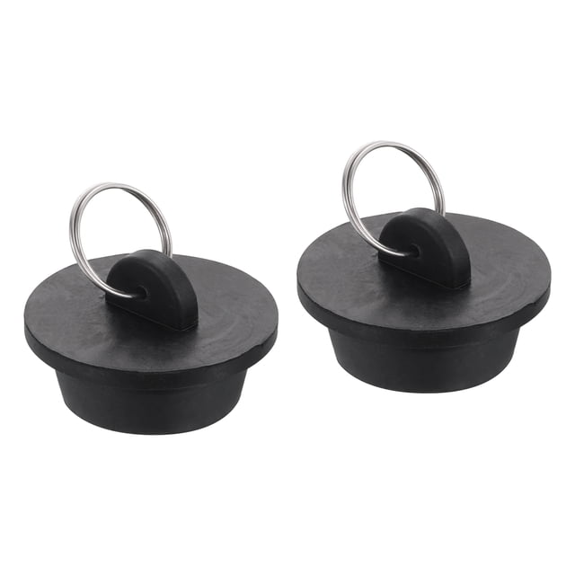 Tapón de drenaje de goma de 2 piezas con anillo colgante se adapta de 1-1/4 pulgadas a 1-3/8 pulgadas, negro