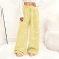 thumbnail image 2 of ClodeEU Women's Fuzzy Plush Pants With Heart Print,Elastic Waist Wide Leg Bottoms Lounge Sleep Pants D-Yellow,Womens Plus XL, 2 of 8