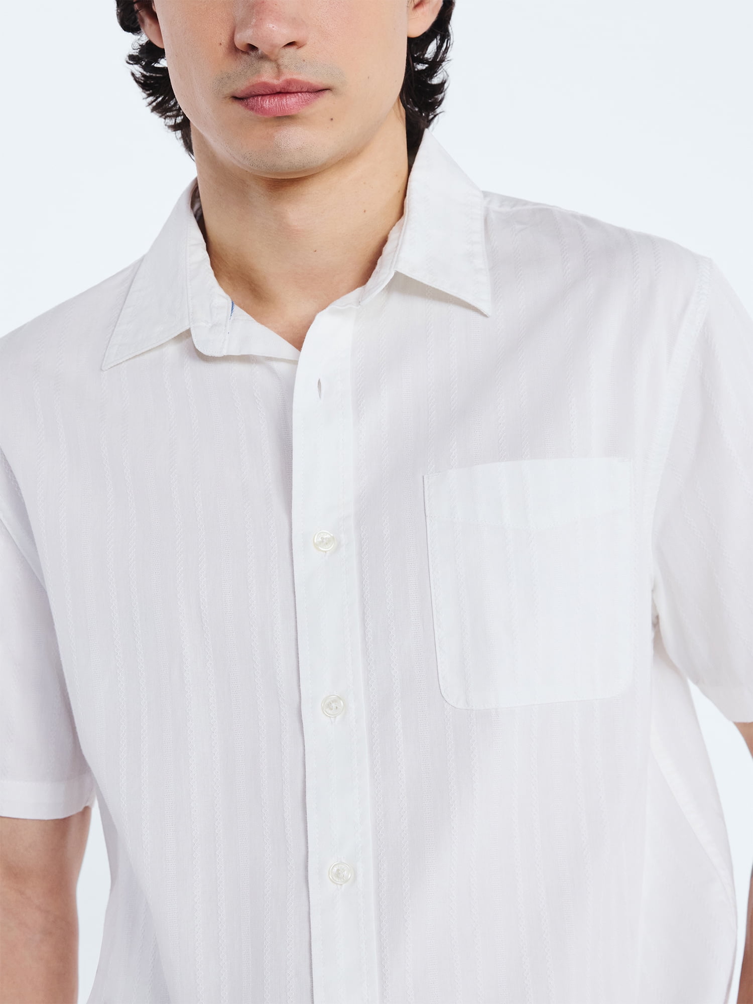 Free Assembly Men's Cotton Dobby Button Front Shirt with Short Sleeves, Sizes S-3XL