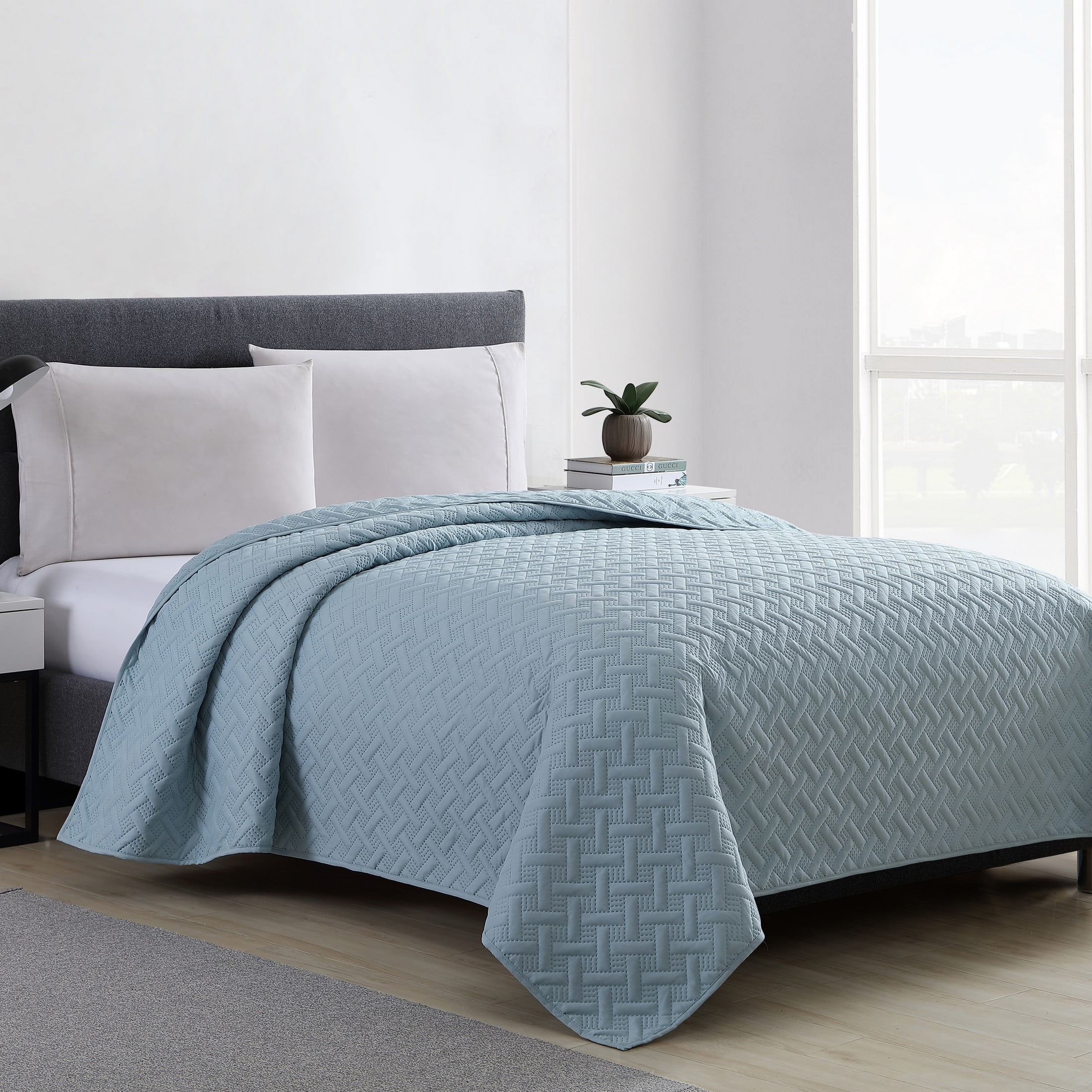 Mainstays Ultra Soft Solid Basketweave Aqua King Quilt