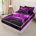 thumbnail image 2 of Erosebridal Neon Game Controller Pattern Zipper Full Size Comforter Sets with Fitted Sheet and 2 Pillowcases,Cube Block Print Zipper Bedding Set,Purple Black,Black Reversible, 2 of 6