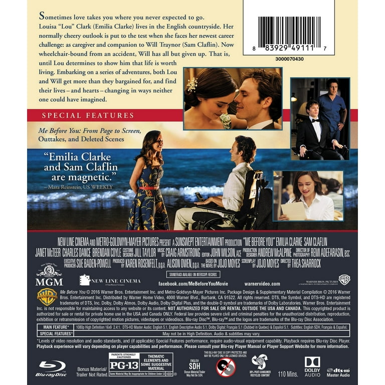 Love Story Me Before You (Emilia Clarke Sam Claflin) Blu-ray