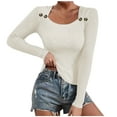 thumbnail image 1 of Timegard Hauts de Sortie pour Femmes Bouton Col Rond Blouse Moulante Confortable Mode Automne Couleur Unie, 1 of 6
