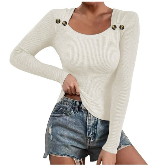 Womens Undershirt Knit Pullover Sweater Long Sleeve Casual Blouse