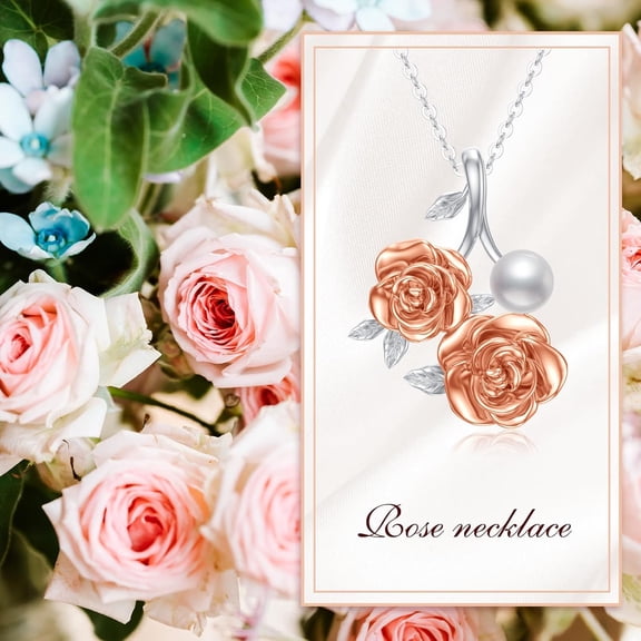 SISGEM Rose Flower Pearl Necklace for Women 925 Sterling Silver Single Natural Freshwater Pearl Pendant Jewelry Birthday Christmas Gifts for Mom Wife Girlfriend Her
