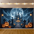 thumbnail image 2 of Gothic Design Halloween Banner with Scary Pumpkins Spooky Castle Backdrop Dark Atmosphere for Halloween Party Decoration, 2 of 5