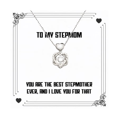 Joke Stepmom Gifts, You are the best stepmother ever, and I, Sarcasm Birthday Heart Knot Silver Necklace For Mom From Daughter, Nice heart silver necklace gift, Heart silver necklace gift, Silver