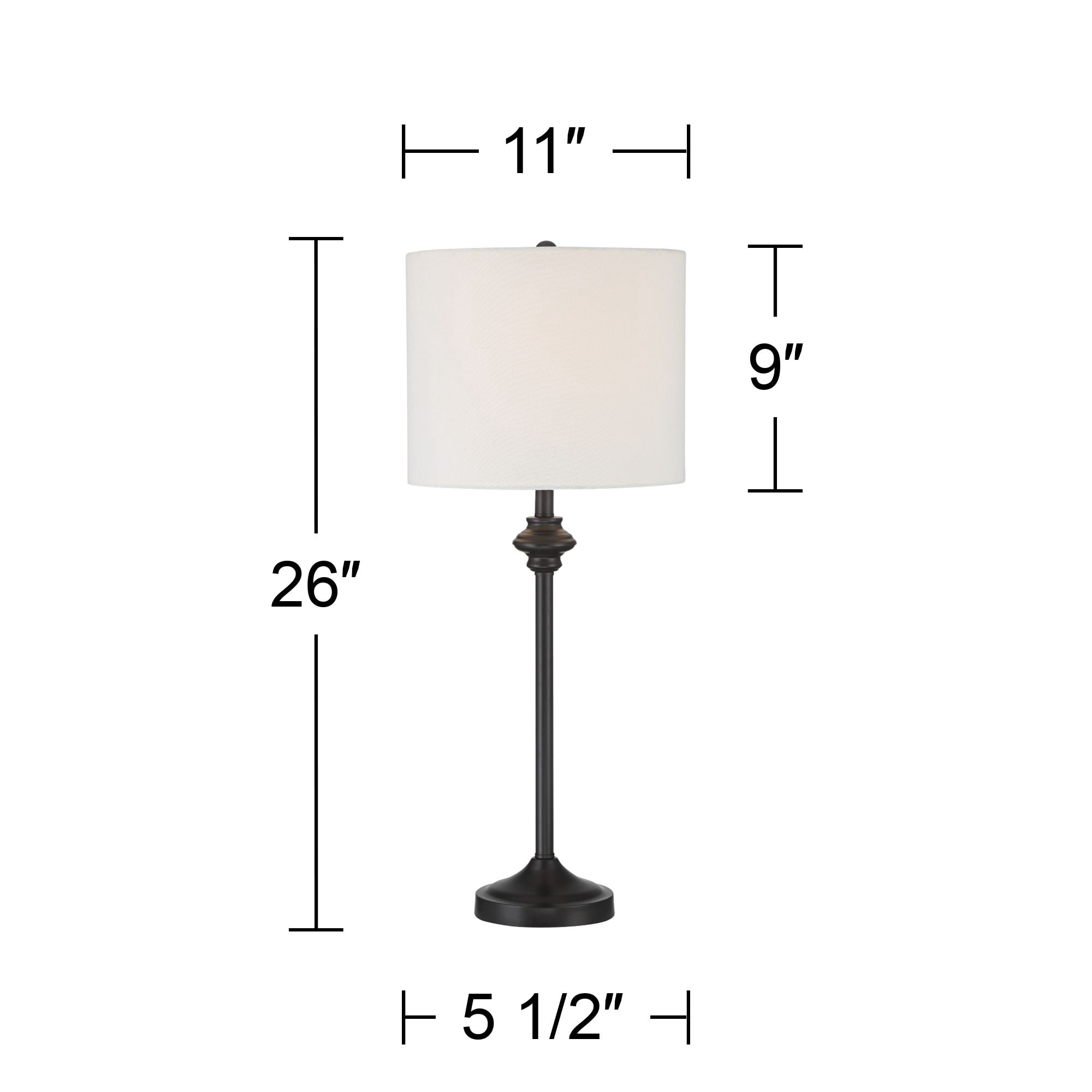 360 Lighting Lynn 26" Tall Skinny Buffet Modern Table Lamps Set of 2 Black Metal White Shade Living Room Bedroom Bedside House