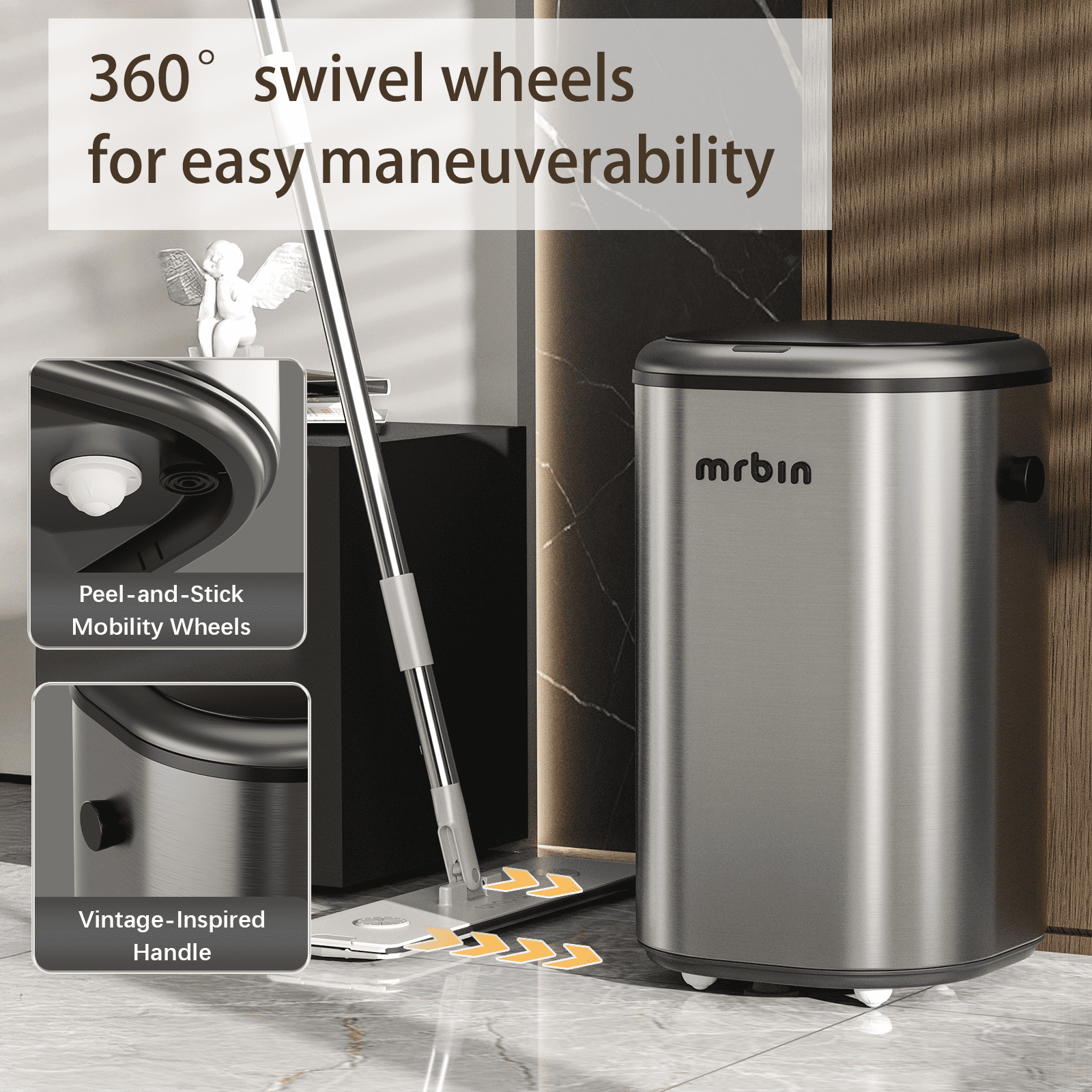 Stainless Steel Motion Sensor Tall Bathroom Trash Can with Lid, 5 Gallon Automatic Kitchen Garbage Pail, Electric Covered Silver Metal Waste Basket for Bedroom, Rv, Restroom, Eclipse Grey