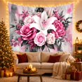 thumbnail image 3 of Centered Lily and Rose Bouquet on Textured Painterly Canvas, Dreamy Abstract Art for Nature Lovers, Symmetrical Floral Decor, Housewarming Gift Tapestry Wall Hanging for Bedroom and Living Room, 3 of 7