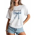 thumbnail image 2 of Women's T-Shirt Blue Bow Nothing Is Impossible Short Sleeve Casual Tee Classic Crew Neck T Shirt for Women White, L, 2 of 7