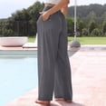 thumbnail image 5 of KDDYLITQ Linen Pants Women Petite Wide Leg High Waisted Pants Flowy Casual Baggy Drawstring Palazzo Trousers Dark Gray L, 5 of 5