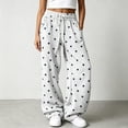 thumbnail image 3 of Dweltoz Women's Polka Dot Barrel Sweatpants Wide Leg Pants Drawstring Elastic Waist Loose Fit Casual Sweat Pants with Pockets Lounge Trousers,Gray XS, 3 of 5