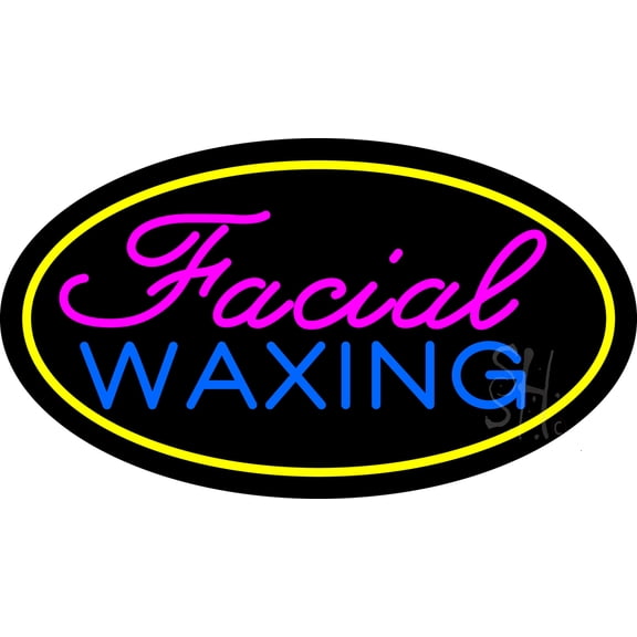 Facial Waxing Oval Yellow LED Neon Sign 20 x 37 - inches, Black Square Cut Acrylic Backing, with Dimmer - Bright and Premium built indoor LED Neon Sign for Spa interior decor and storefront.