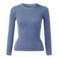 thumbnail image 3 of Baqcunre Long Sleeve T Shirt Women's Autumn And Winter Solid Color Knit Shirt Round Neck Stripe Slim Fitting Long Sleeved Top Warm And Layered Sweater Crop Tops Womens Tops Blue M, 3 of 6