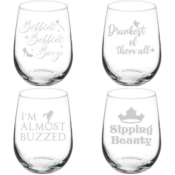 Set of 4 Wine Glass Gift Princess Collection (17 oz Stemless)