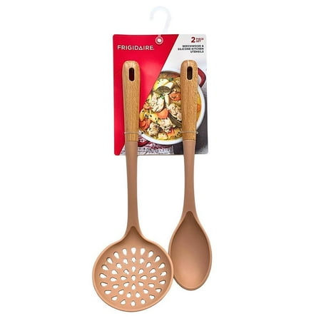 

2PC Beechwood and Silicone Utensil Set Large Skimmer Large Spoon Heat-Resistance Kitchen Utensils with Beechwood Handle
