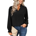 thumbnail image 1 of Blusa Color puro Manga larga Cuello en V Botones Tops casuales de moda para mujer Negro XL, 1 of 8