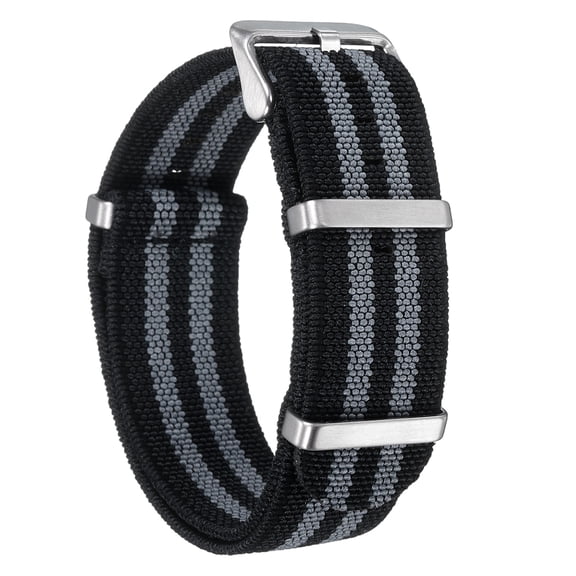 Uxcell Elastic Nylon Watch Band 22mm One-Piece French Watch Strap Waterproof Replacement Wristwatch Strap with Silver Buckle for Men Women, Black/Grey