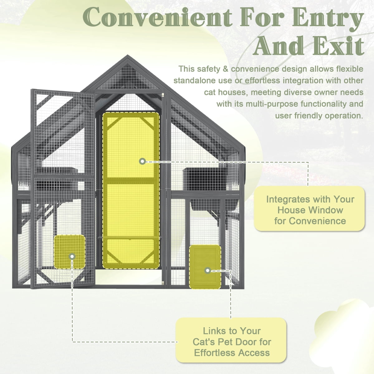 LuckyNote Large Outdoor Cat Enclosure for Multiple Cats, 2 Platforms & 2 Resting Boxes & 1 Bridge, Wooden Shelter, Gray