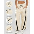 thumbnail image 2 of Women's Baggy Wide Leg Pants Casual Drawstring Elastic Waisted Contrast Color Workout Y2K Track Pants, 2 of 5