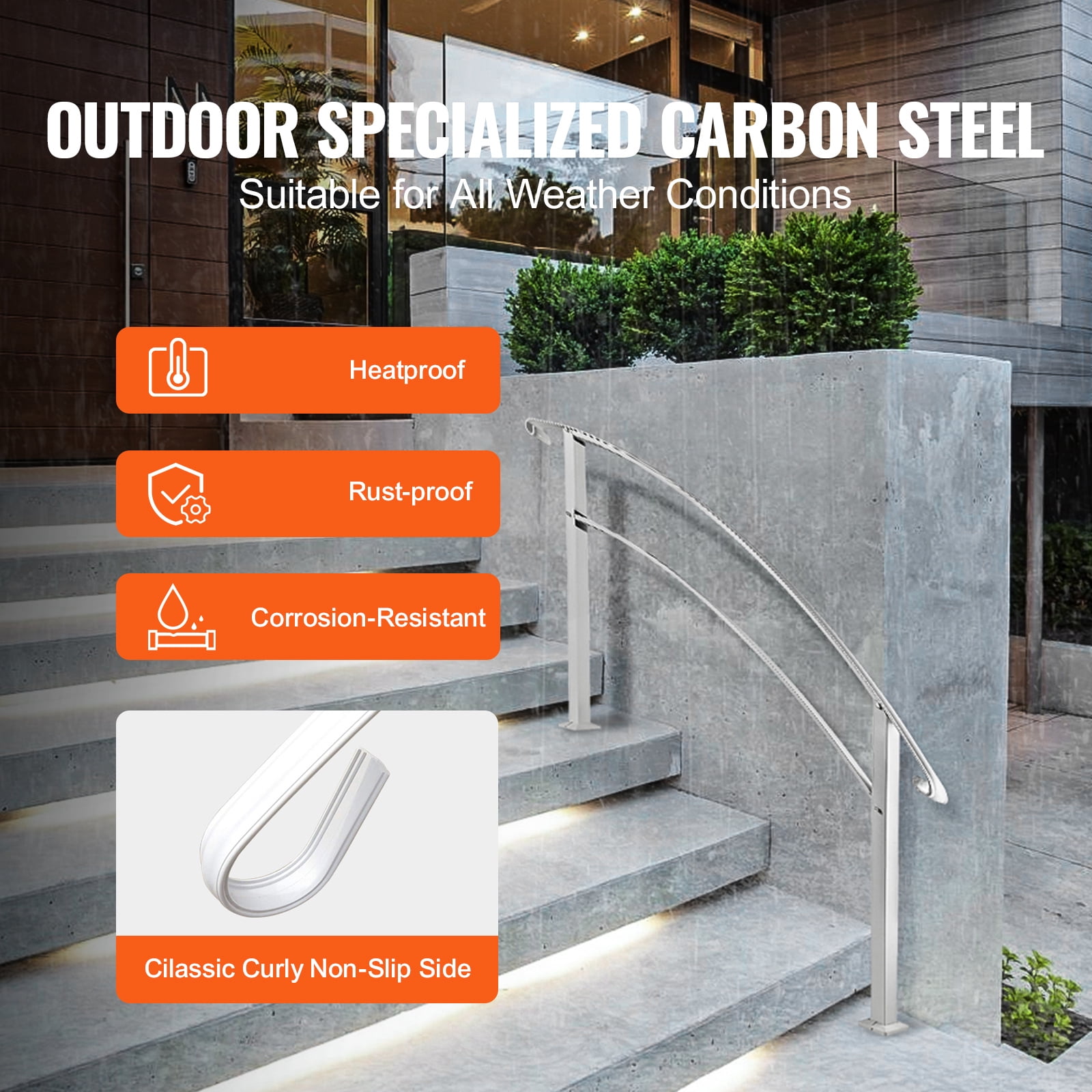 KFFKFF Outdoor Handrails for Steps, Suitable for 1 to 4 Steps, White Wrought Iron Stair Railing, Adjustable Porch Hand Rail, Versatile Handrails for Concrete or Wooden Stairs