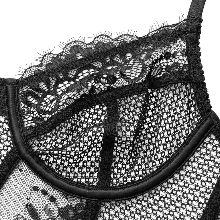 Wingslove Women's Sexy Lace Balconette Bra Longline See Through Unlined  Underwire Multiway Bralette with Silicone Nipple, Black 36C